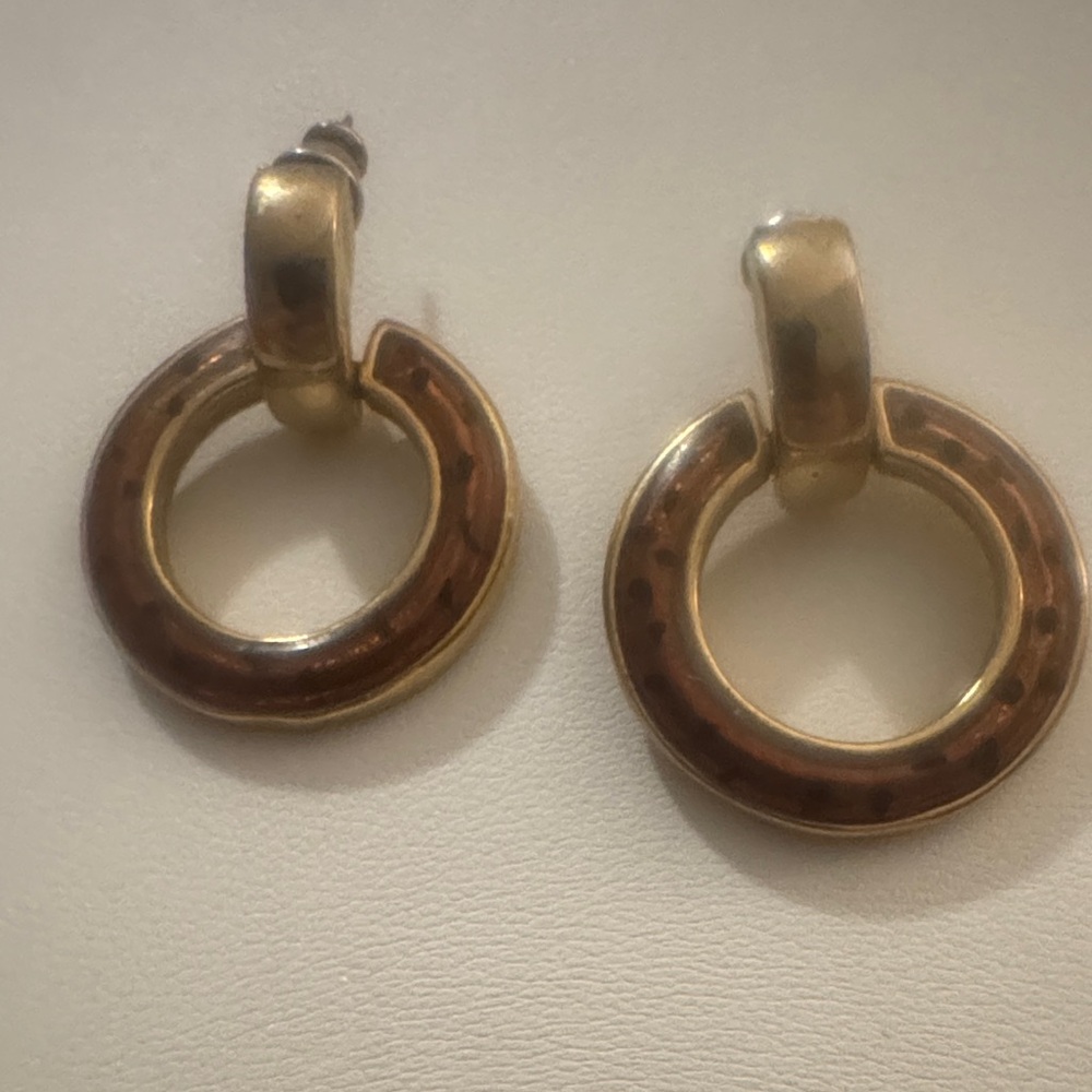 Gold and Brown Hoop Drop Earrings - Classic Women's Jewelry